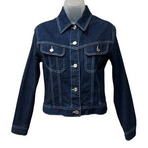 Ralph Lauren Sport Dark Wash Denim Jacket Women’s M Cropped Fitted Classic Y2K